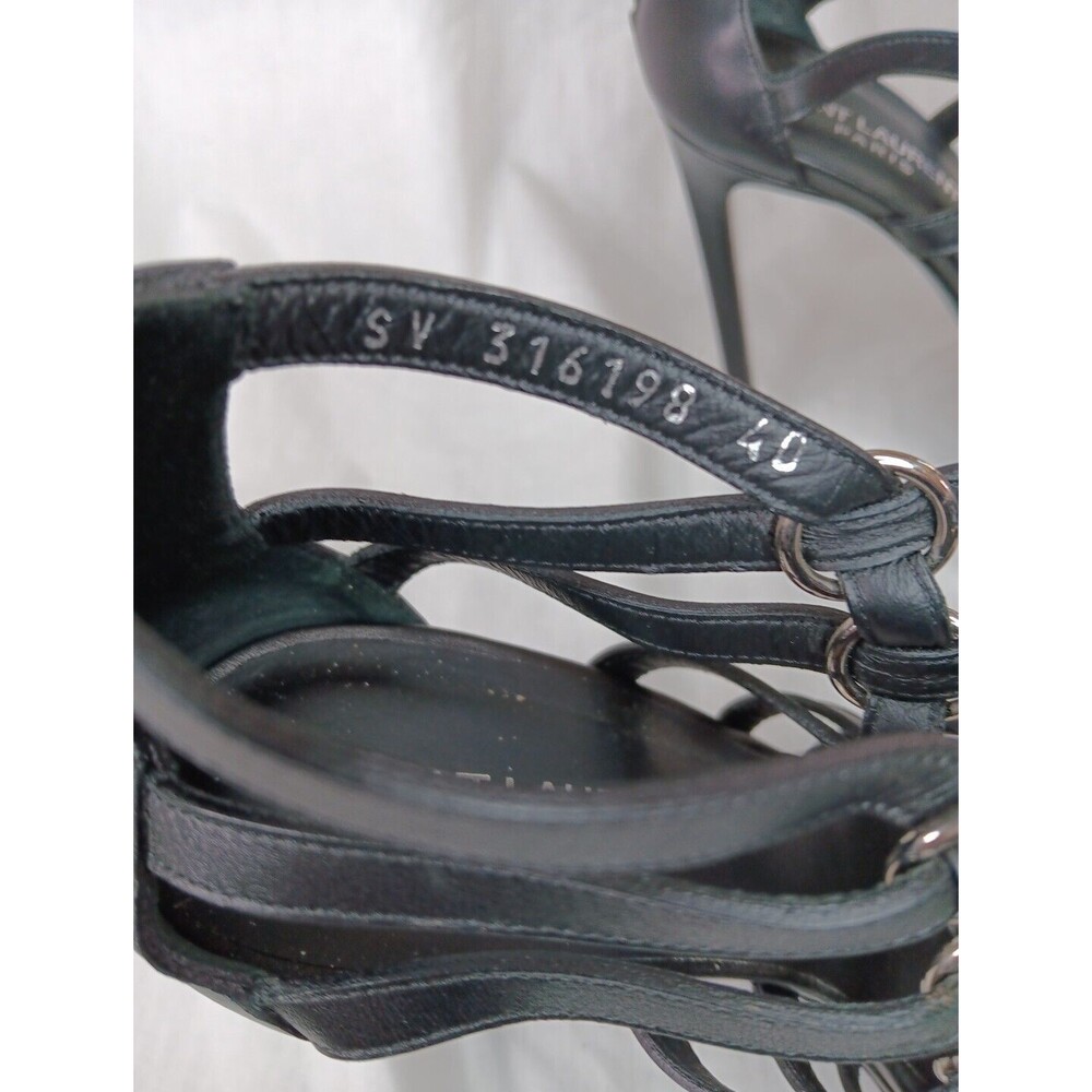 Saint Laurent Nina Cage Sandals Size 40 (9.5) Black Calfskin Strappy Stiletto EC - Picture 9 of 10